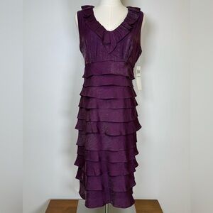 London Times Shimmering Purple Tiered Chiffon Sheath Dress Women’s Size 8